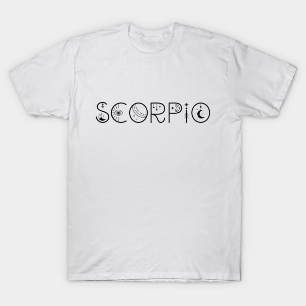 Scorpio celestial typography T-Shirt by lilacleopardco